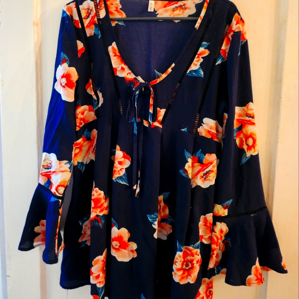Floral Blouse with Bell Sleeves